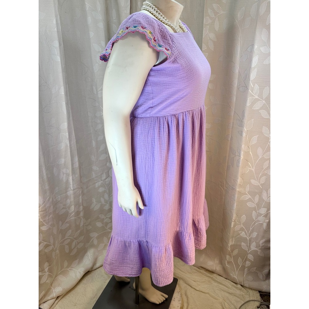Lavender Purple Gauze Embroidered Flutter Sleeve Midi Dress Girls junior 16/18 - Picture 4 of 12